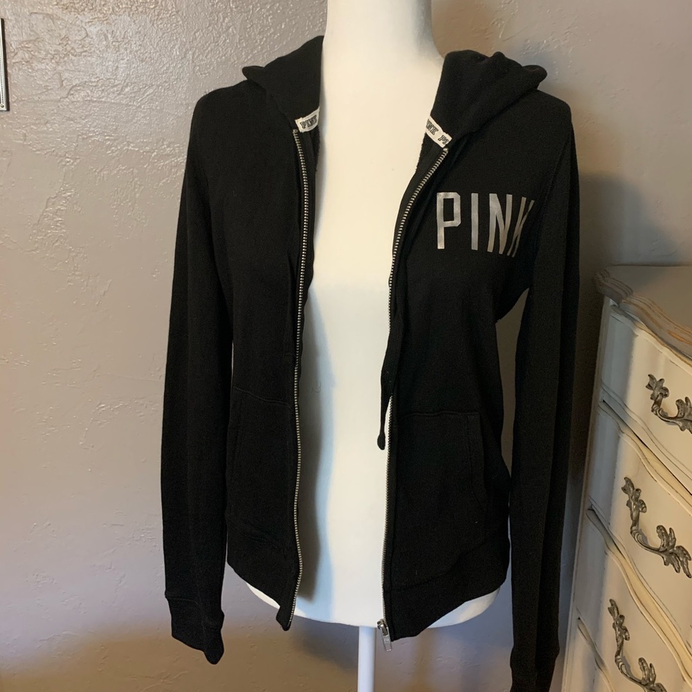 Victoria Secret Pink Studded Black & Silver Hoodie